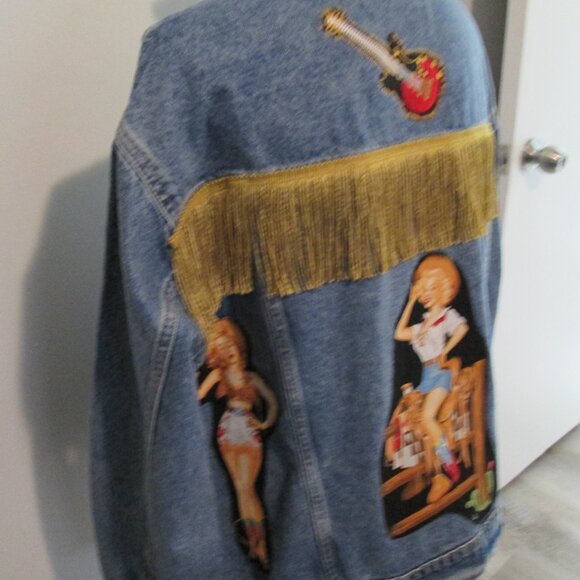 Cowgirl Chic Fringed Western Jean Jacket! Vintage Pin-up Girls XXL - Picture 6 of 14